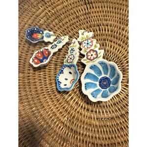 Anthropologie 4 Measure Up Nesting Measuring Spoons Ceramic Colorful Latin Decor